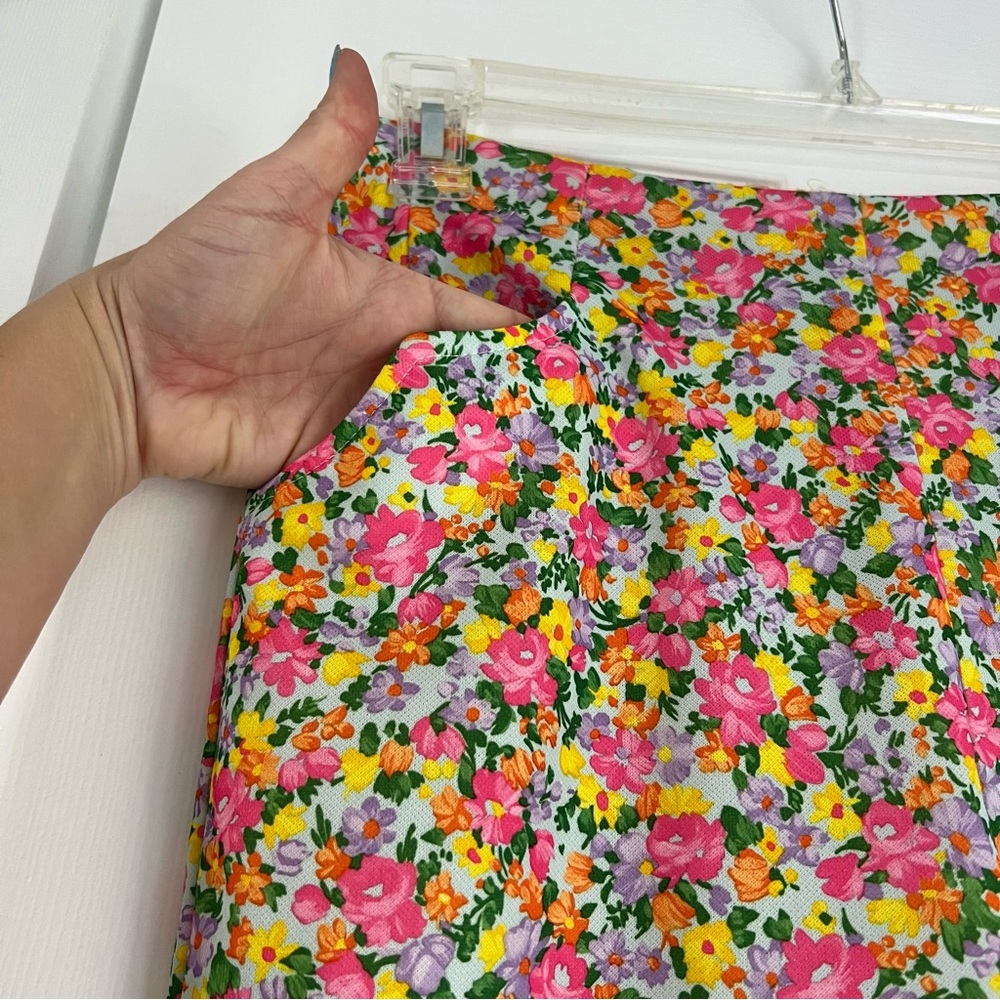 Vintage 70’s Flower Power Bright Floral Pants Trousers Straight Flare Leg Medium - Picture 15 of 16